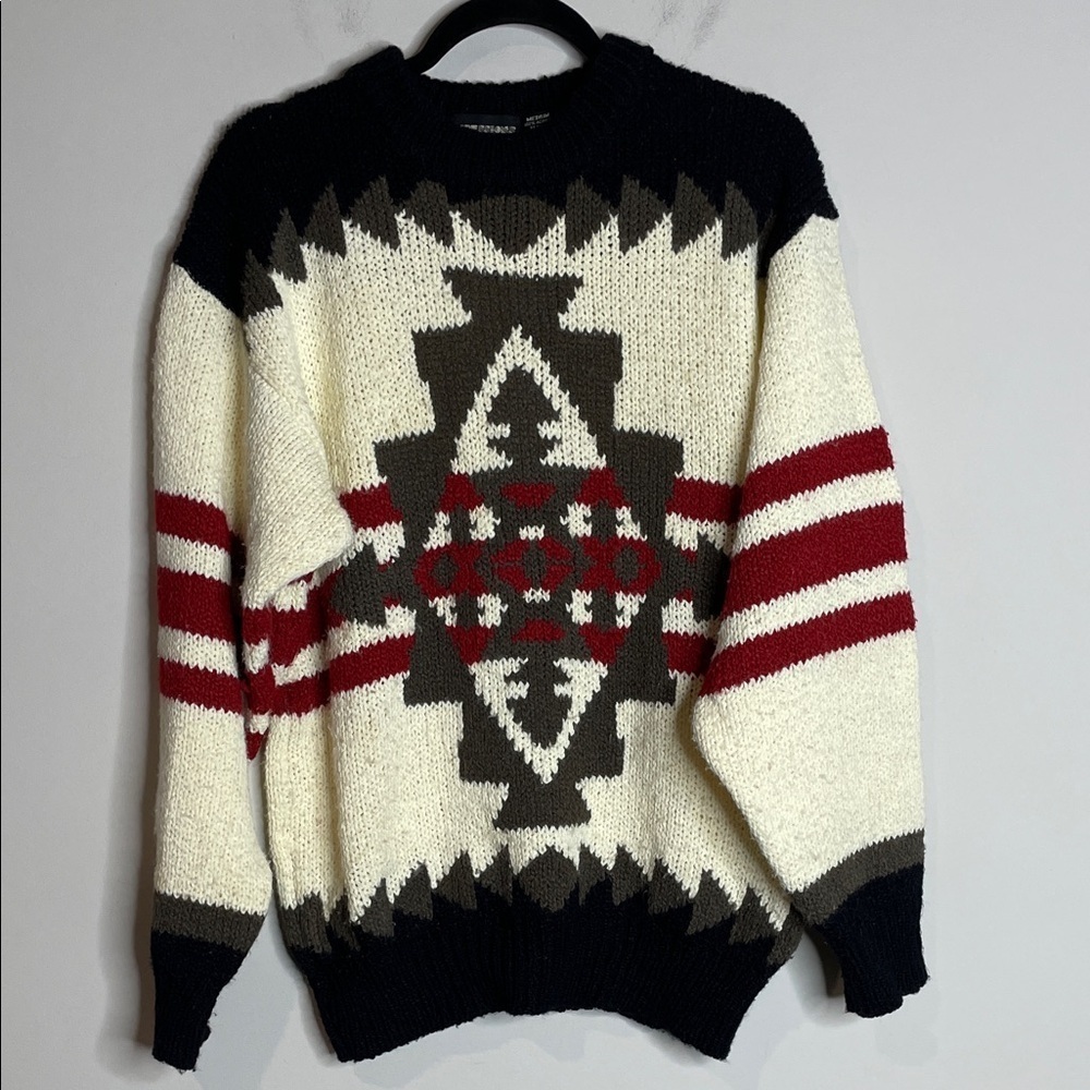 Vintage Expressions Aztec Pattern Western Knit Crewneck Sweater Size Medium